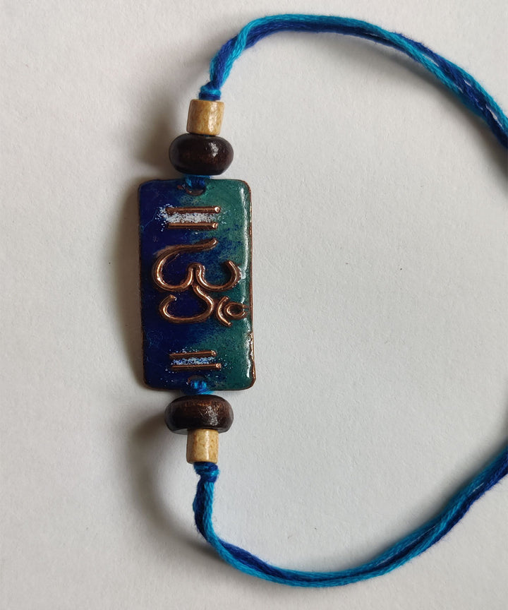 Blue yellow copper handmade enamelling rakhi