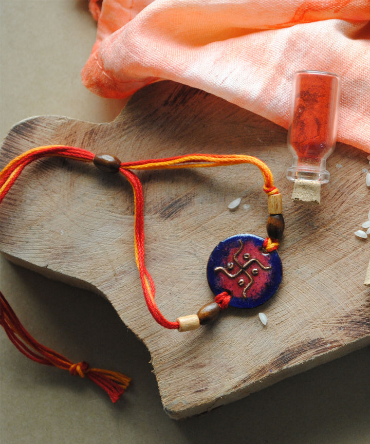 Dark blue copper handmade enamelling rakhi
