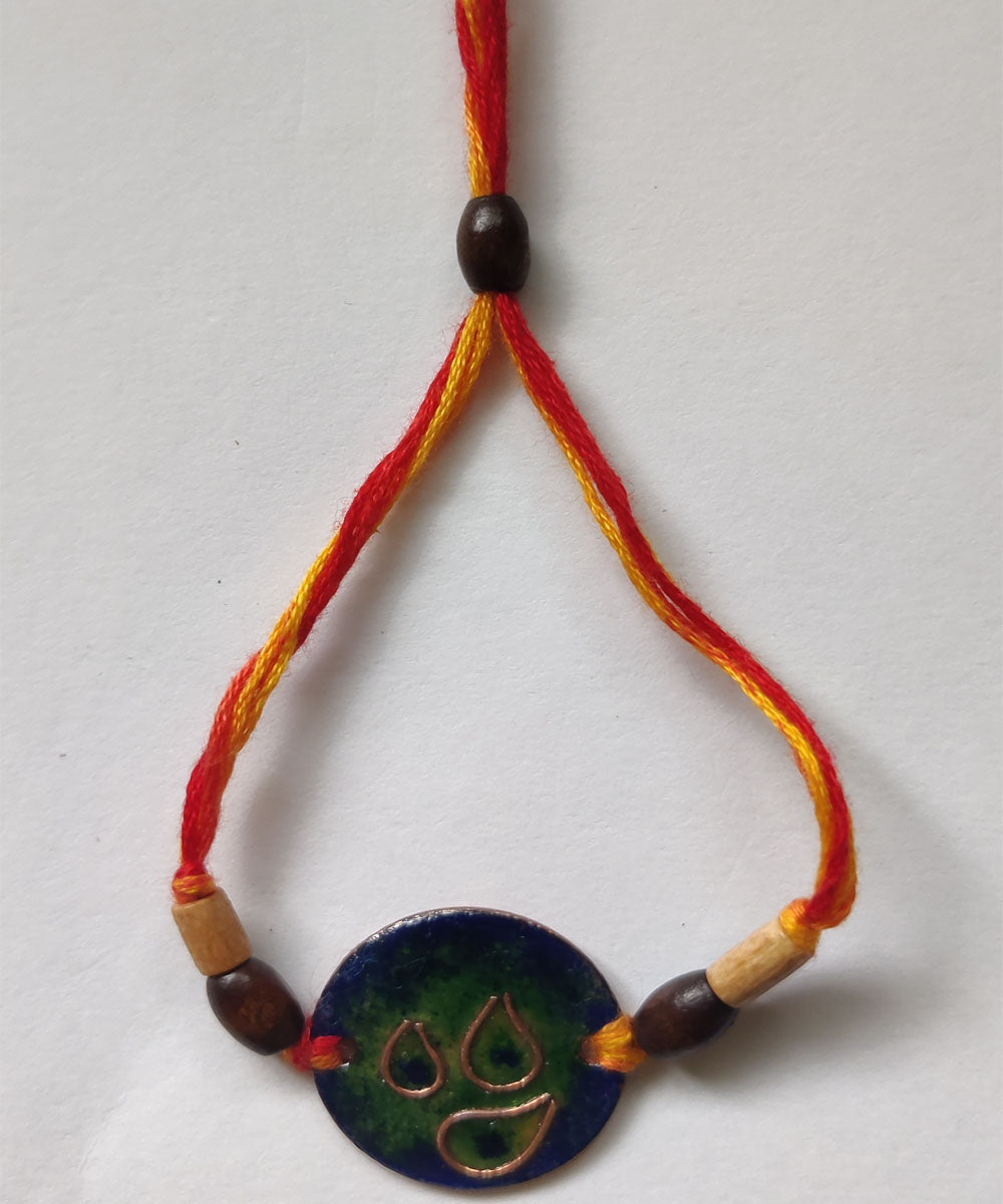Blue handmade enamelling copper rakhi