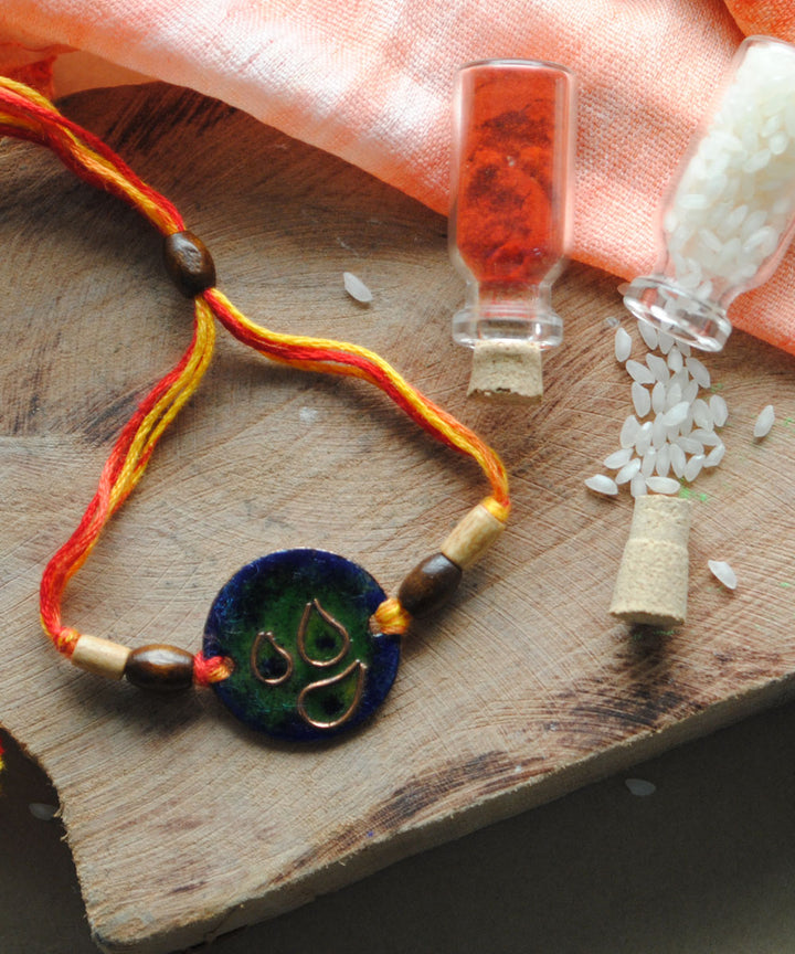 Blue handmade enamelling copper rakhi