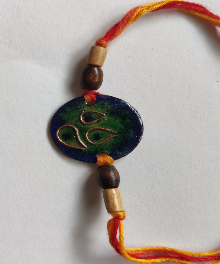 Blue handmade enamelling copper rakhi