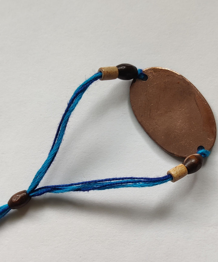 Blue yellow hand crafted copper enamelling rakhi