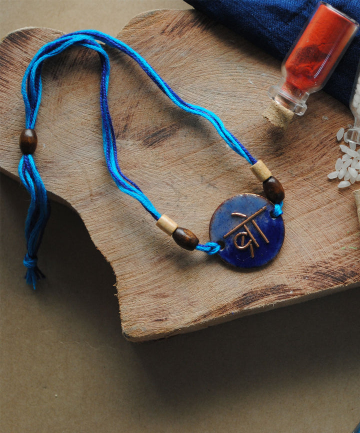 Blue copper handcrafted enamelling rakhi