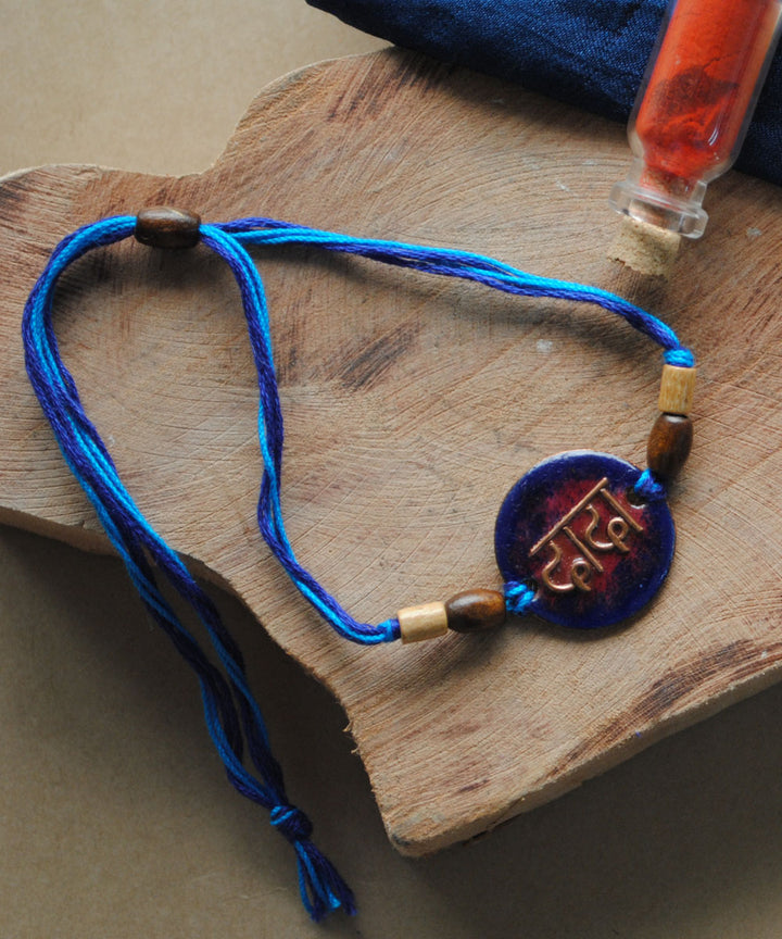 Blue hand made enamelling copper rakhi