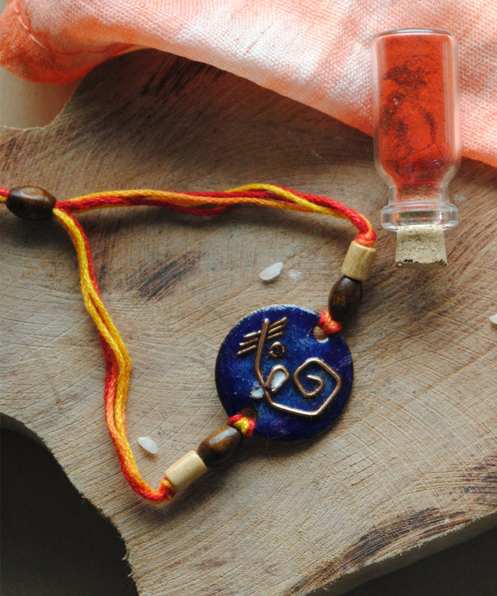 Blue copper hand craft enamelling rakhi