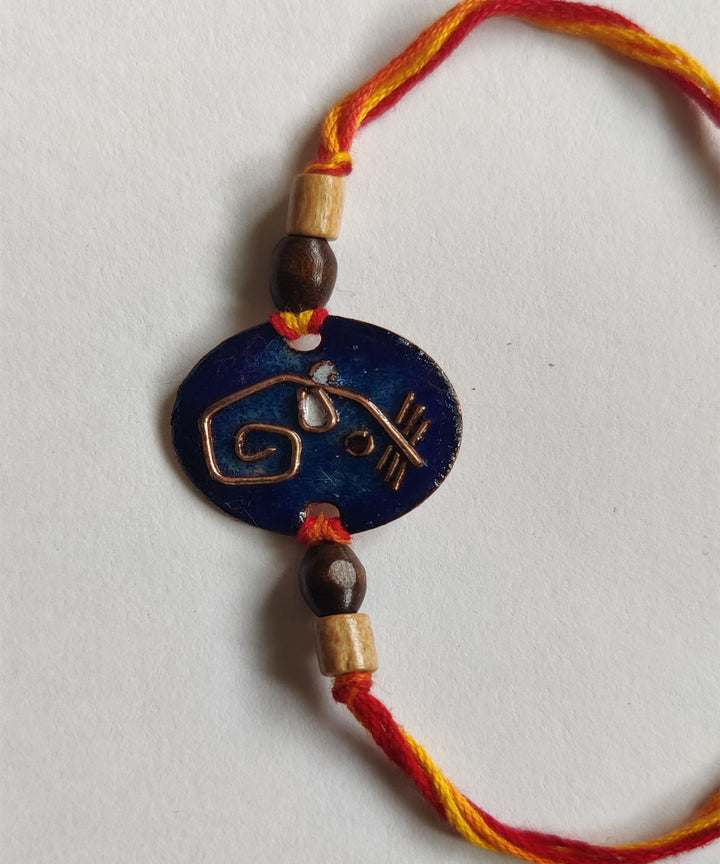 Blue copper hand craft enamelling rakhi