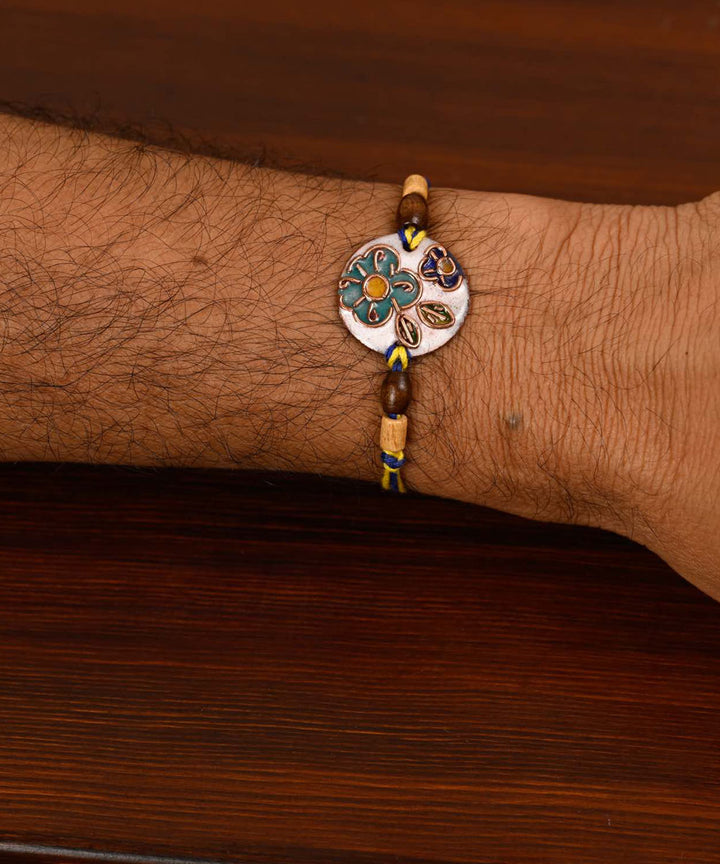 White copper handmade enamelling rakhi