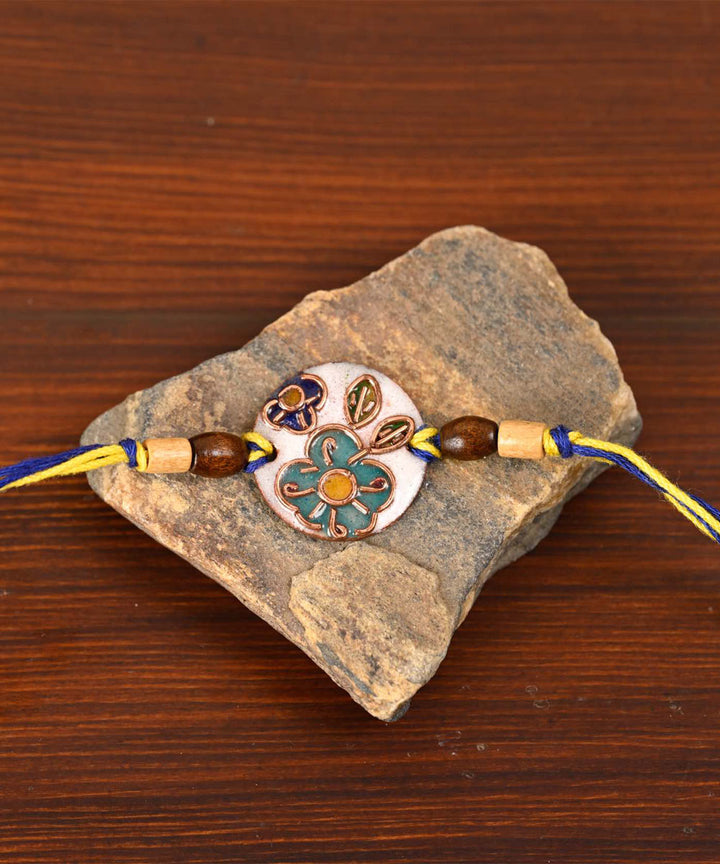 White copper handmade enamelling rakhi
