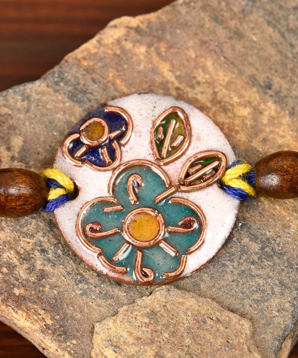 White copper handmade enamelling rakhi