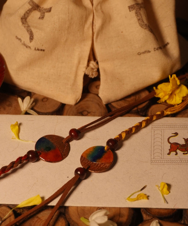 Red brown copper handmade enamelling rakhi