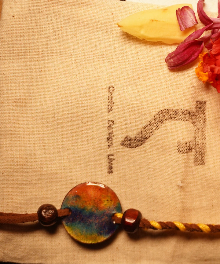 Multicolour handmade copper enamelling rakhi