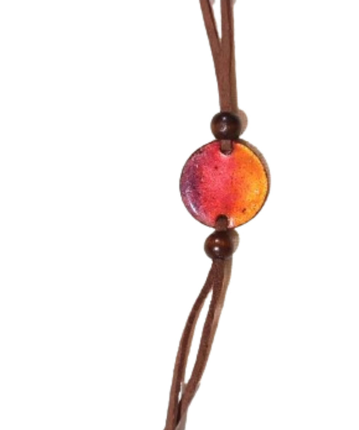 Yellow handmade enamelling copper rakhi