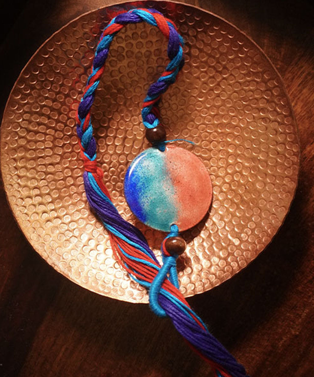 Red blue handmade copper enamelling rakhi