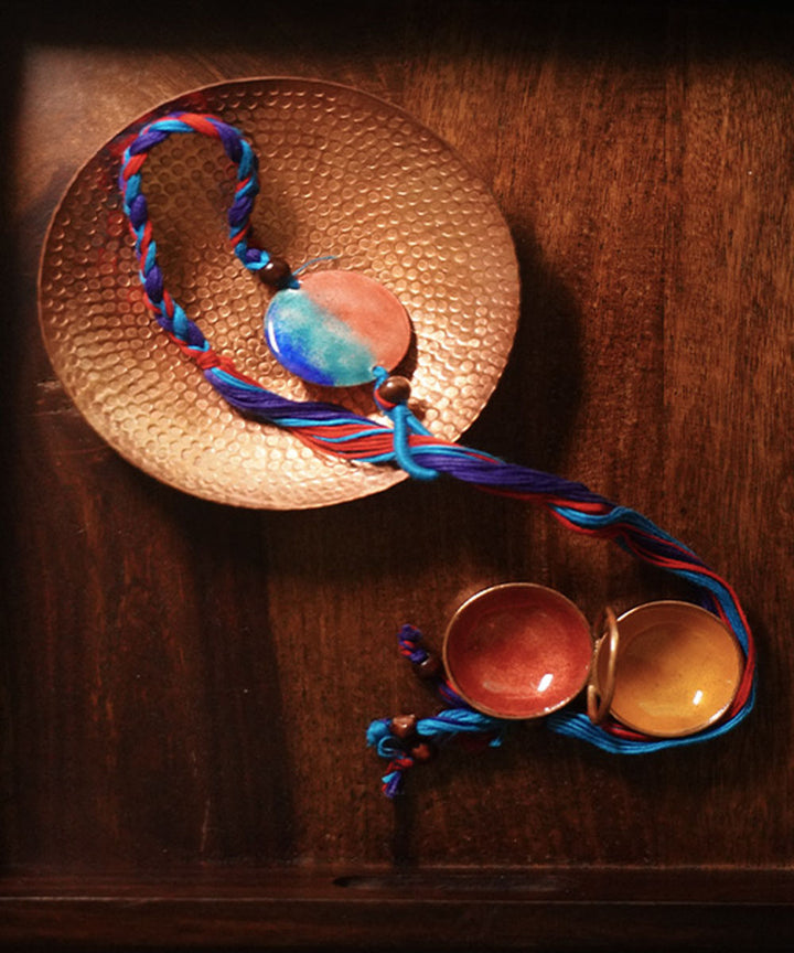 Red blue handmade copper enamelling rakhi