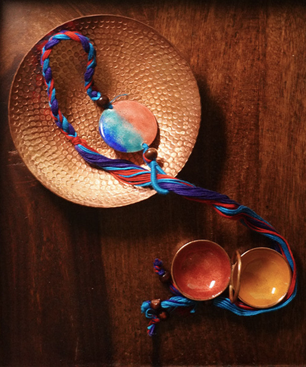 Red blue handmade copper enamelling rakhi