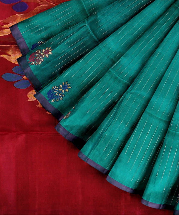 Teal green dark pink pallu silk handloom kancheepuram saree