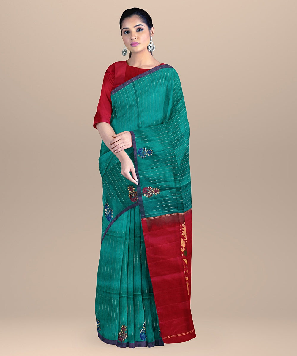 Teal green dark pink pallu silk handloom kancheepuram saree