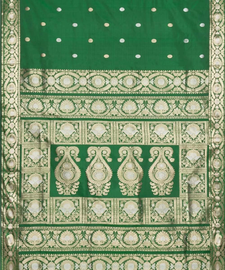 Dark green white silk handwoven baluchari saree