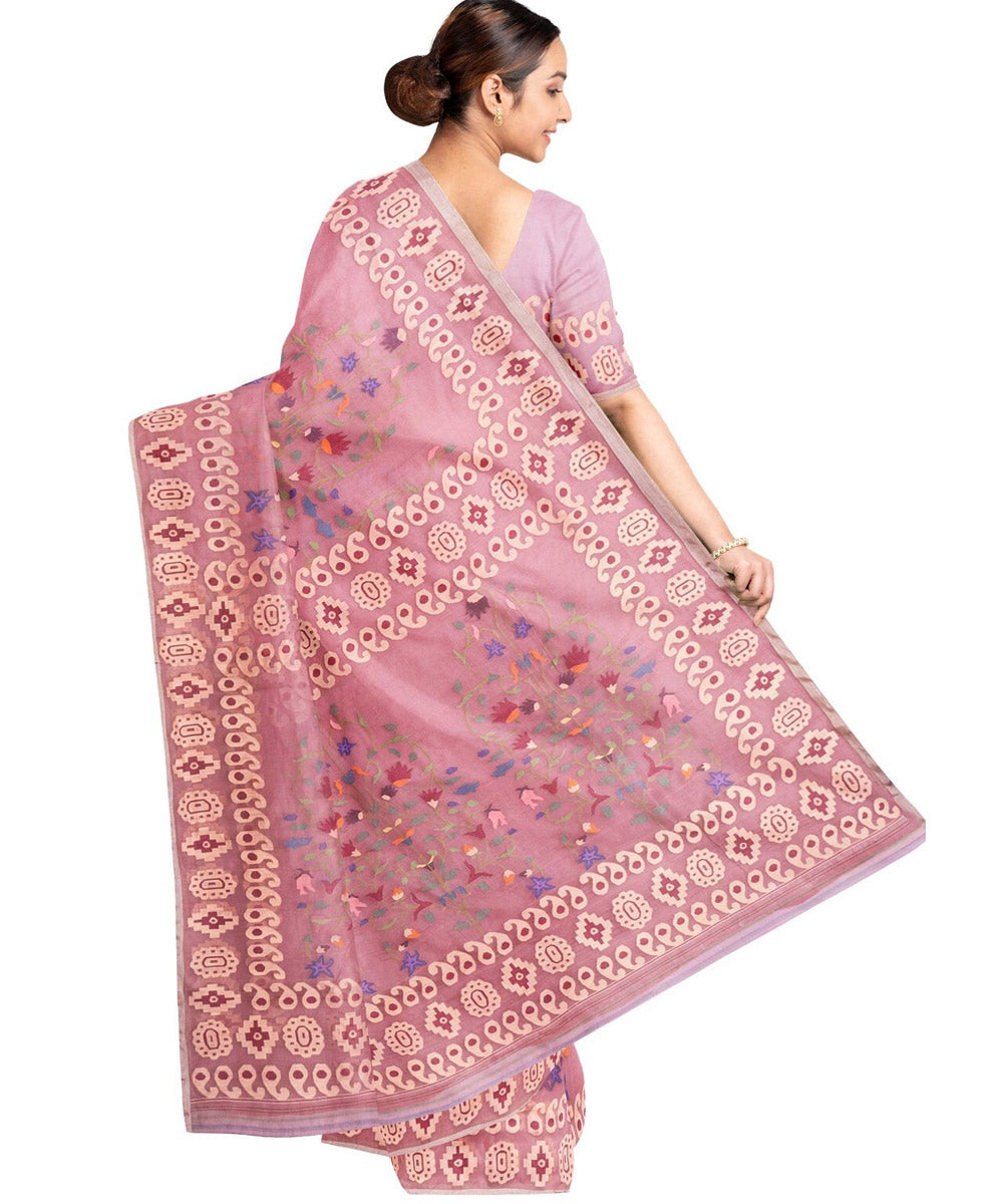 Peach offwhite silk handwoven jamdani saree