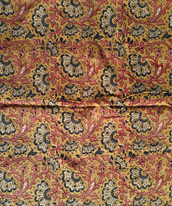 Dark yellow pink cotton hand block print kalamkari cushion cover