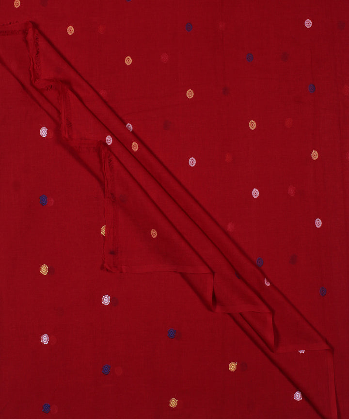 Red handwoven jamdani cotton fabric