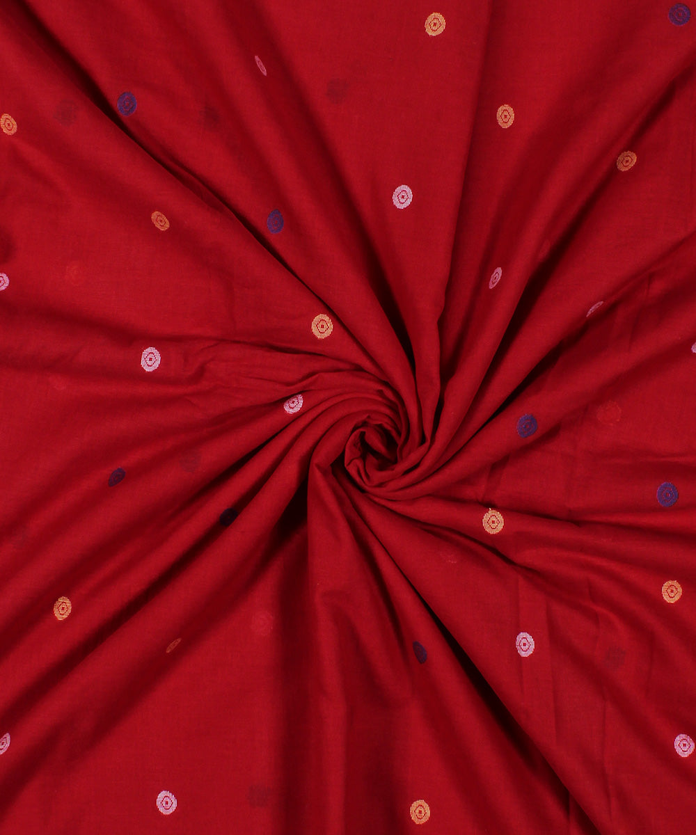 Red handwoven jamdani cotton fabric