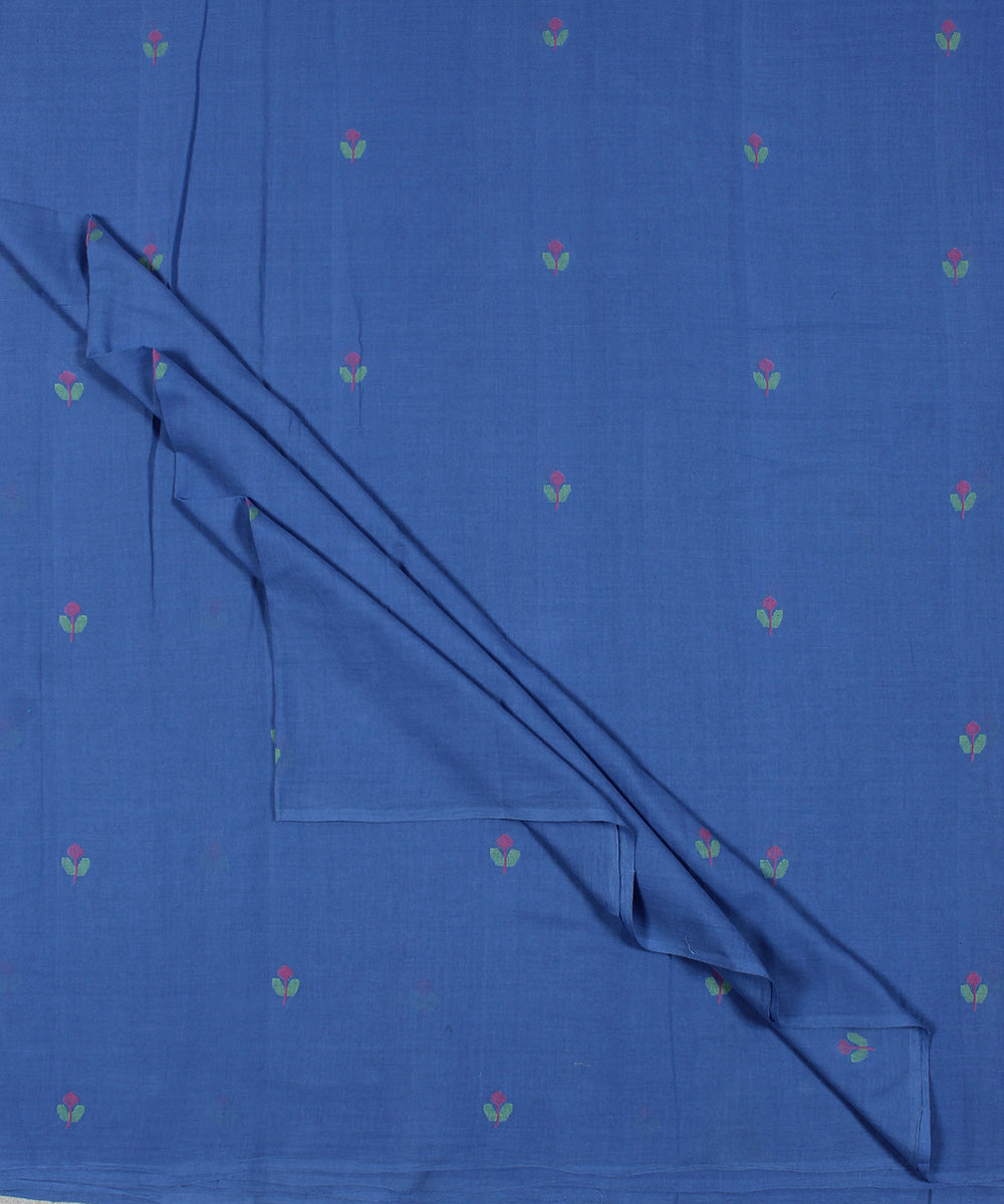 Blue hand woven jamdani cotton fabric