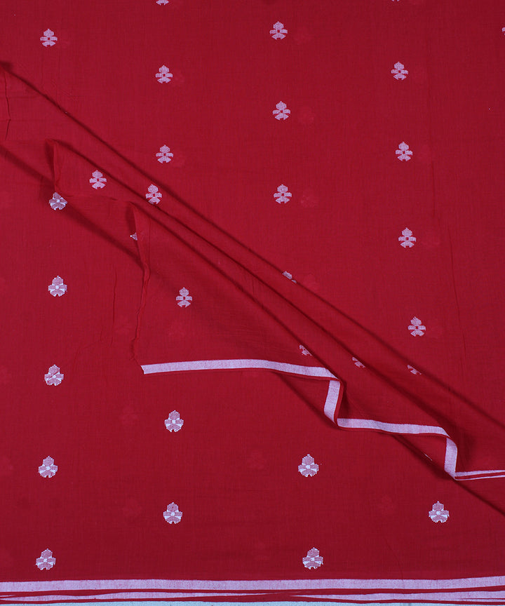 Red hand woven jamdani cotton fabric