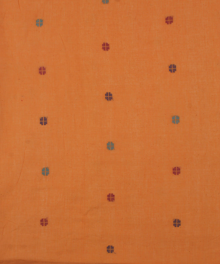 Orange handwoven jamdani cotton fabric