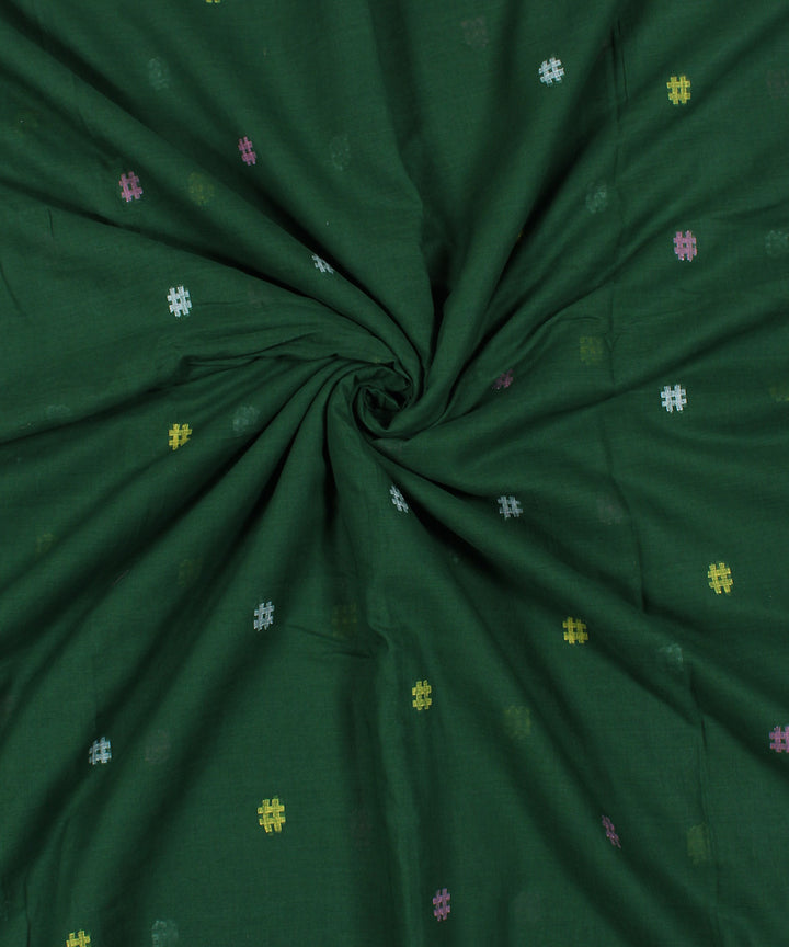 Green handwoven jamdani cotton fabric