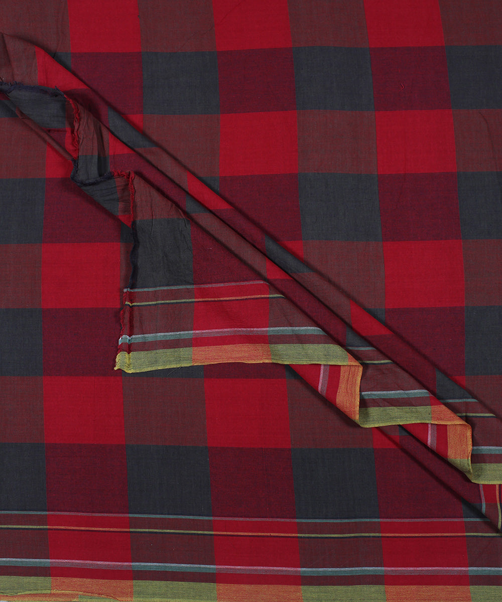 Red blue handwoven bengal cotton checks fabric