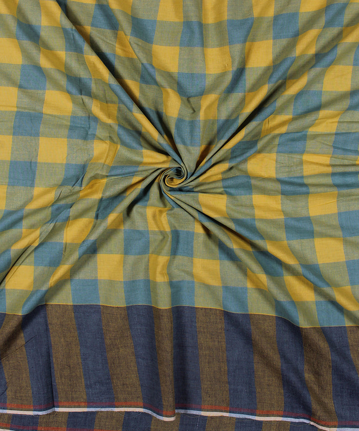 Yellow white handwoven bengal cotton checks fabric