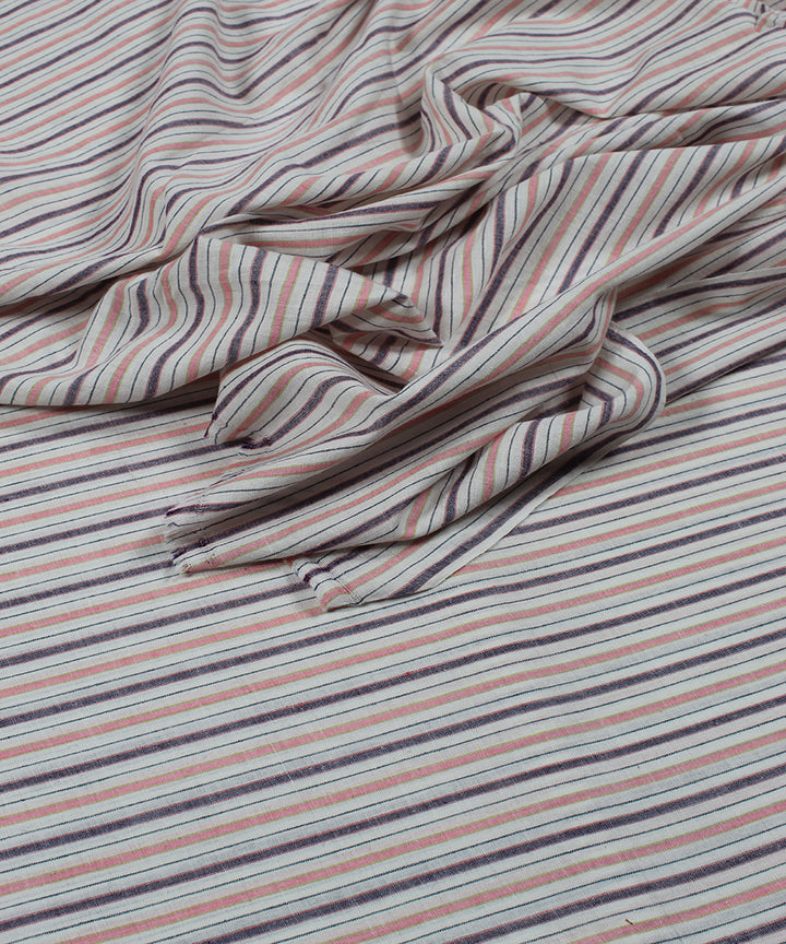 Blue pink handwoven bengal cotton stripes fabric