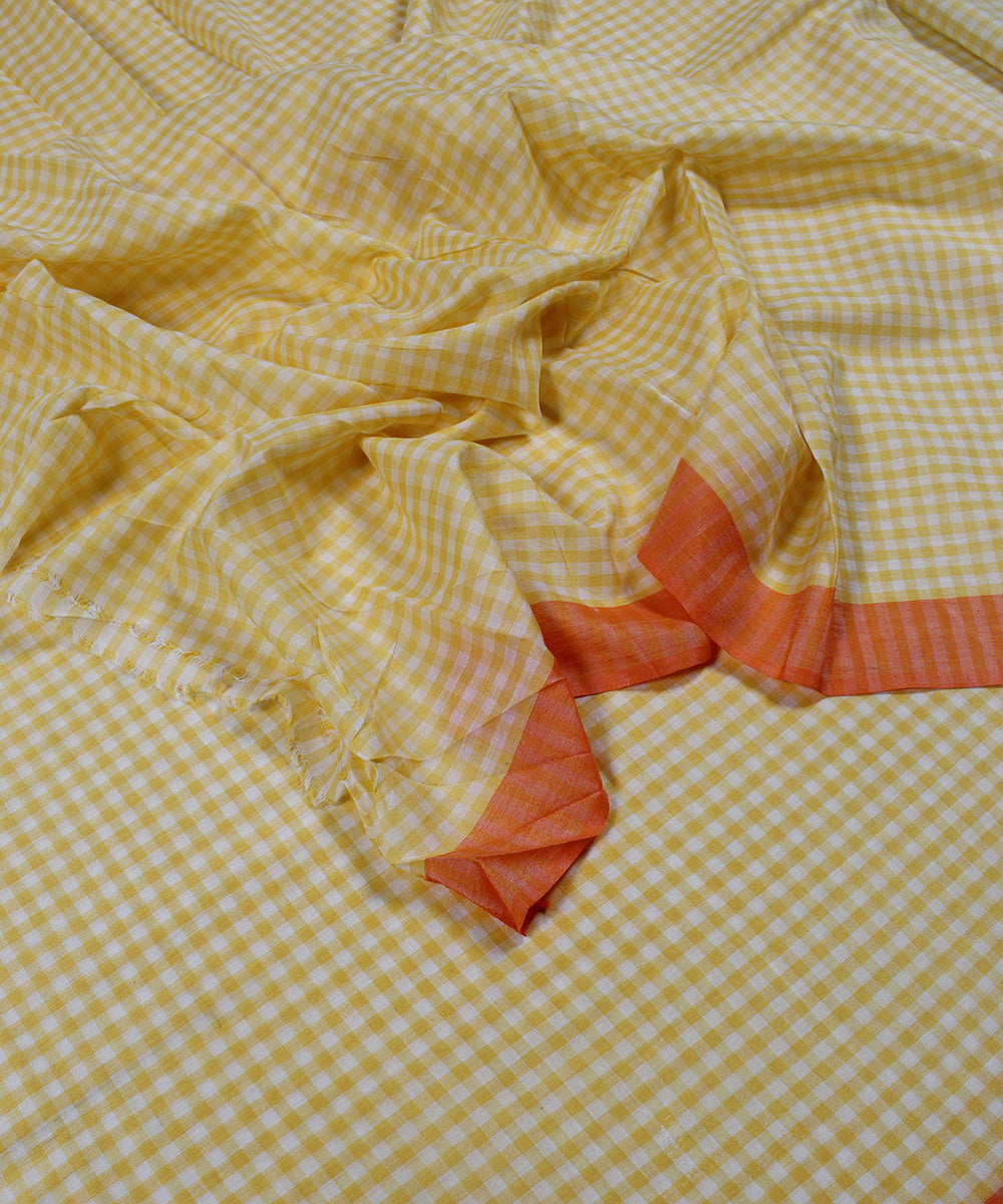 Yellow white handwoven bengal cotton silk fabric