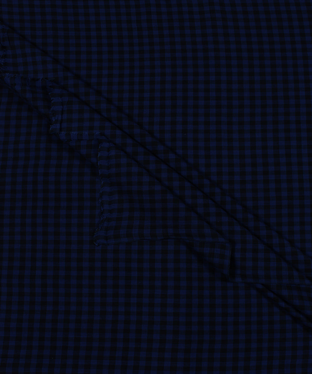 Blue black handwoven bengal cotton checks fabric