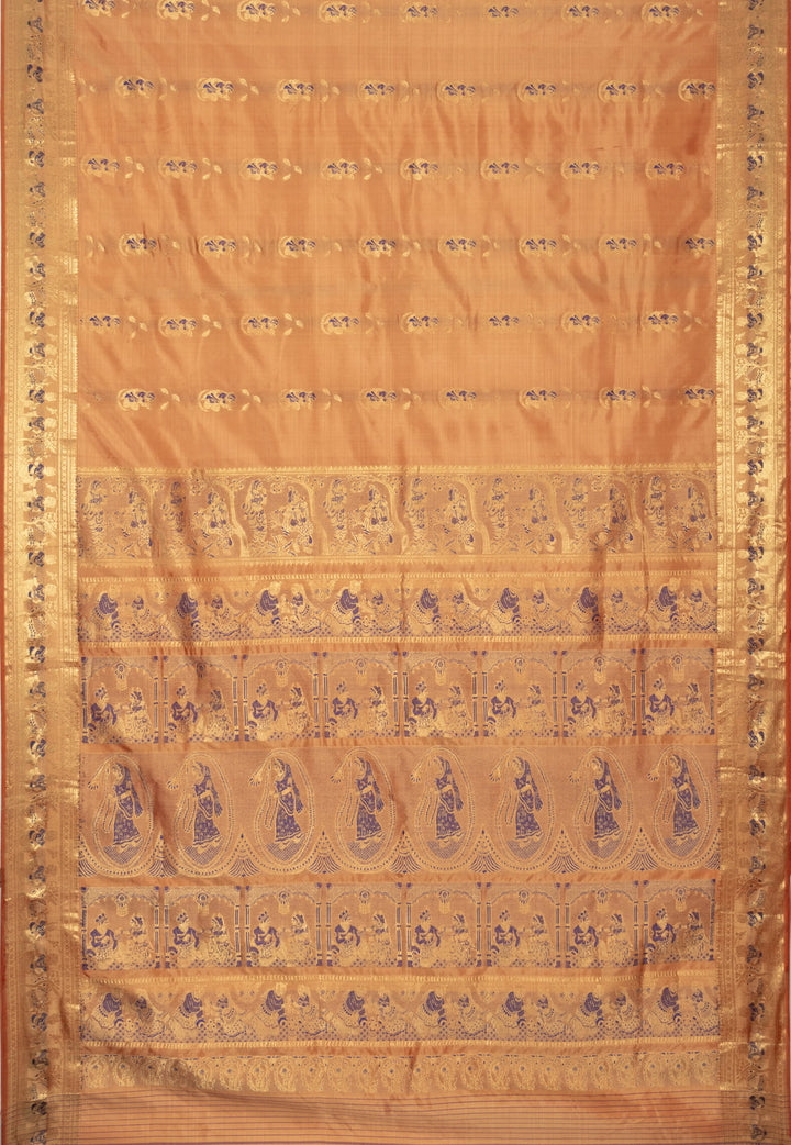 Peach mina work handwoven baluchari silk saree