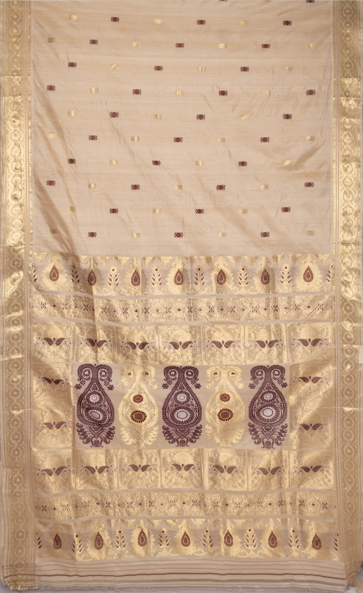 Beige handwoven baluchari tussar silk saree