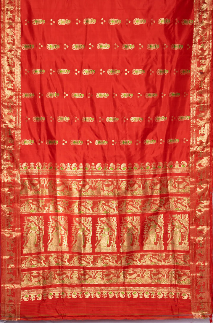 Red mina work handwoven baluchari silk saree