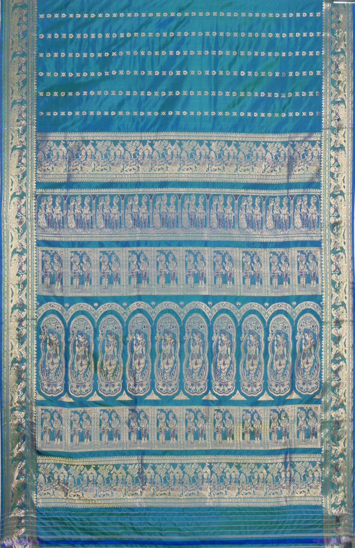 Dark green swarnachari handwoven baluchari silk saree