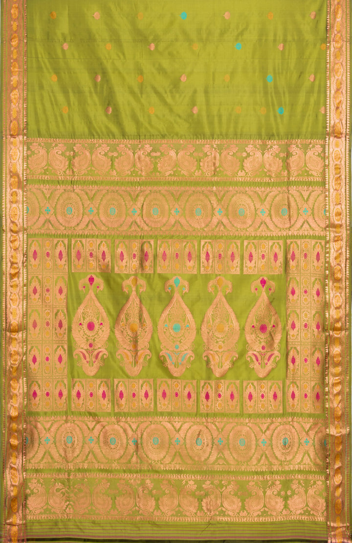 Dark green swarnachari hand woven baluchari silk saree