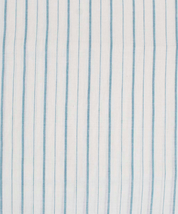 White aqua blue stripes handwoven bengal cotton fabric