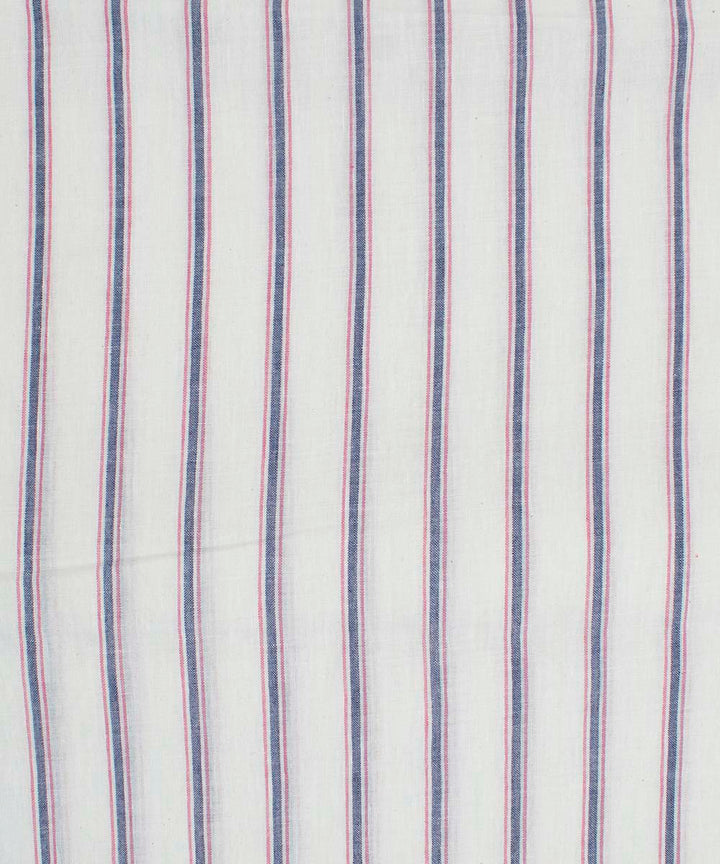 White pink blue stripes handwoven bengal cotton fabric