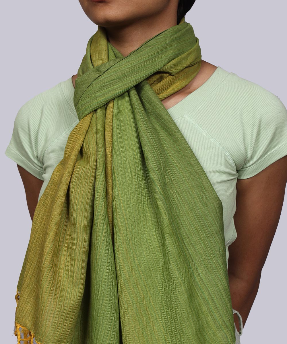 Olive handwoven cotton stripes stole