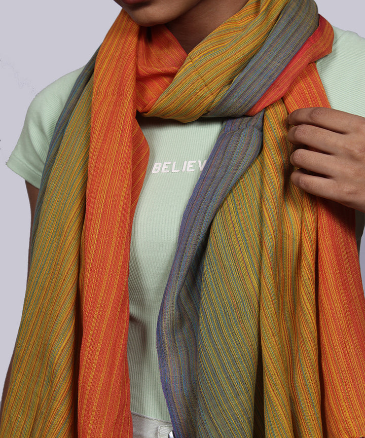 Multicolor handwoven cotton stripes stole