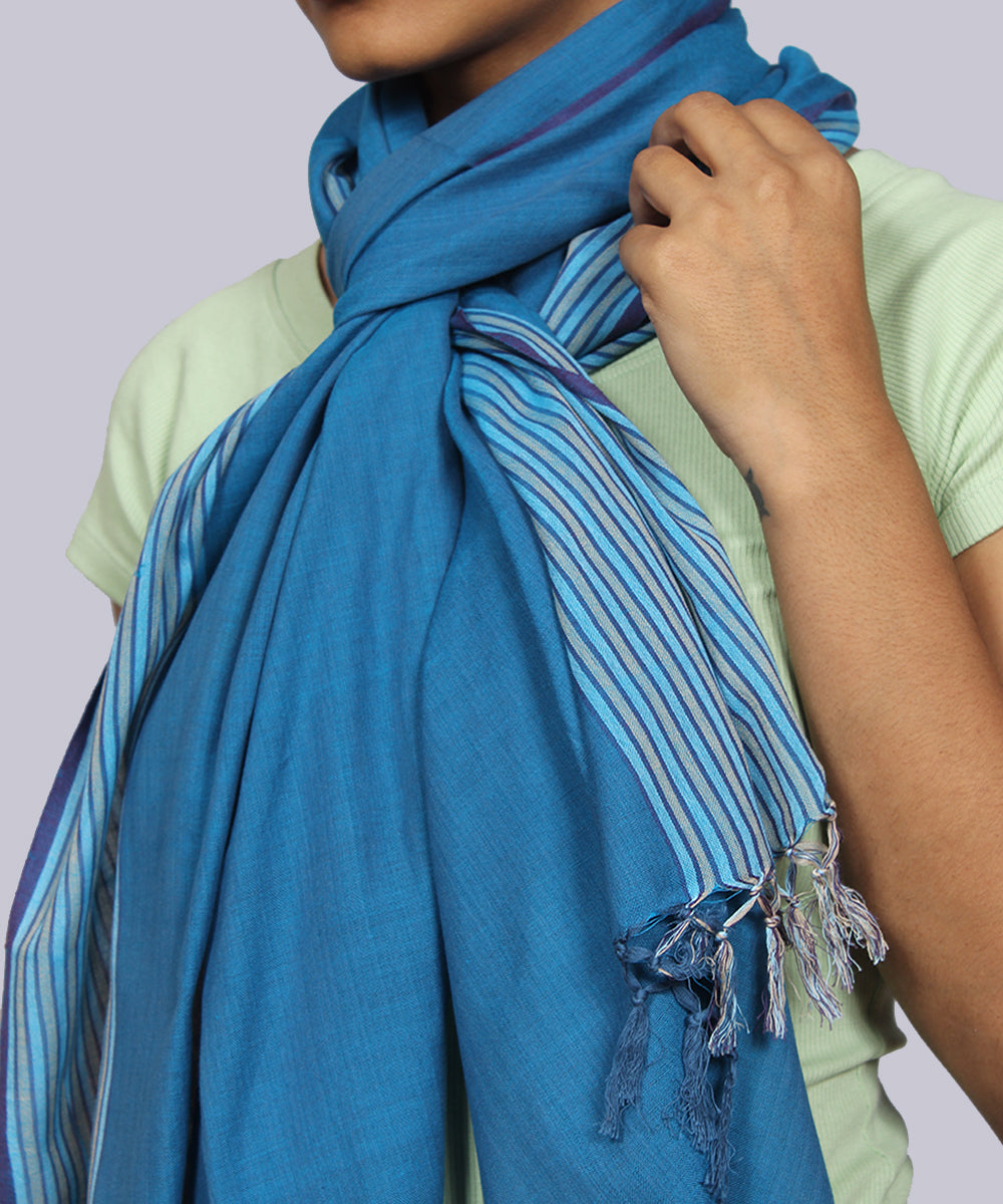 Blue handwoven cotton solid stole