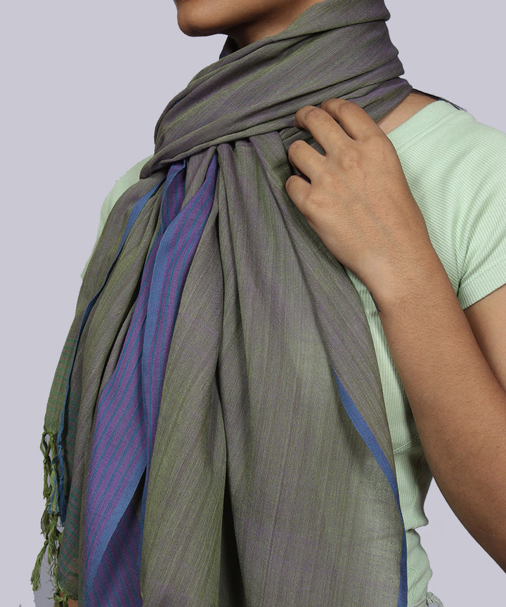 Olive purple handwoven cotton stripes stole