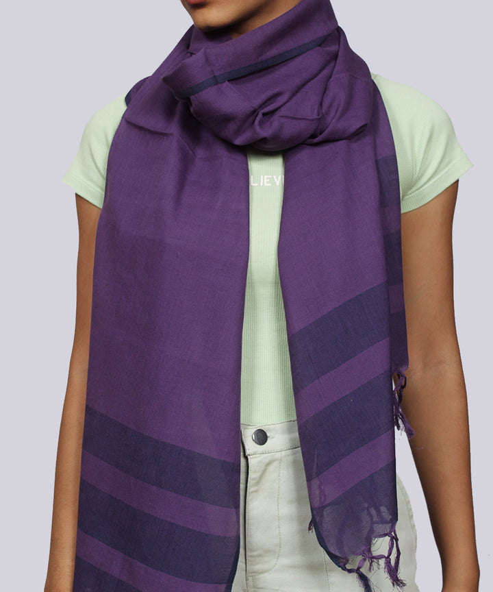 Purple handwoven cotton stripes stole