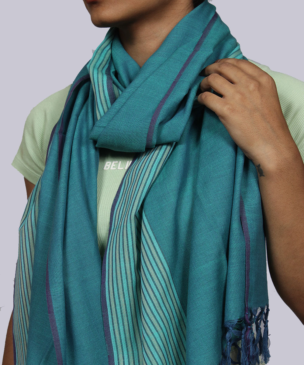Blue purple handwoven cotton stripes stole