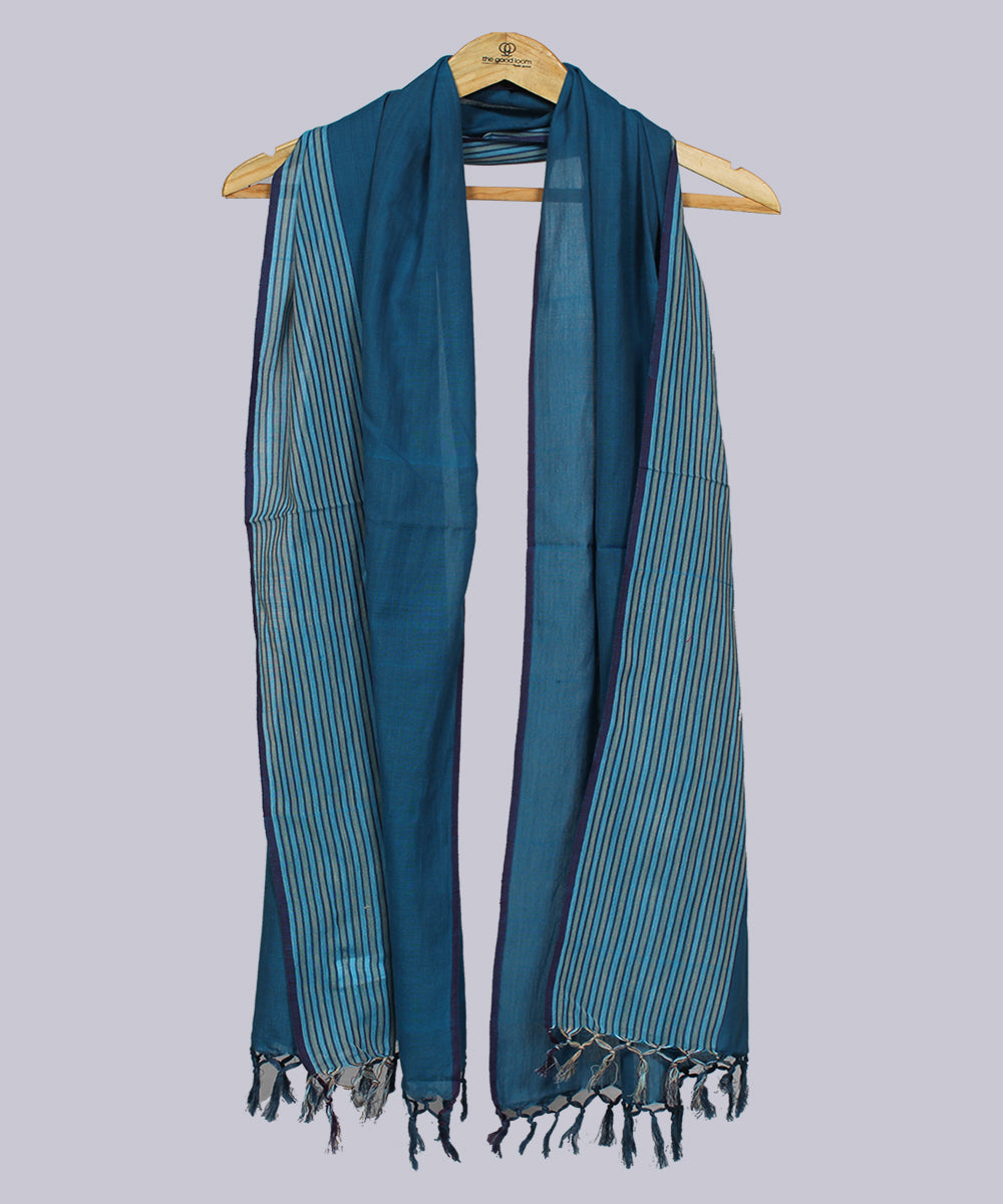 Blue handwoven cotton solid stole