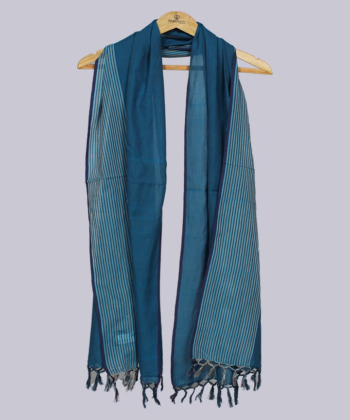 Blue handwoven cotton solid stole